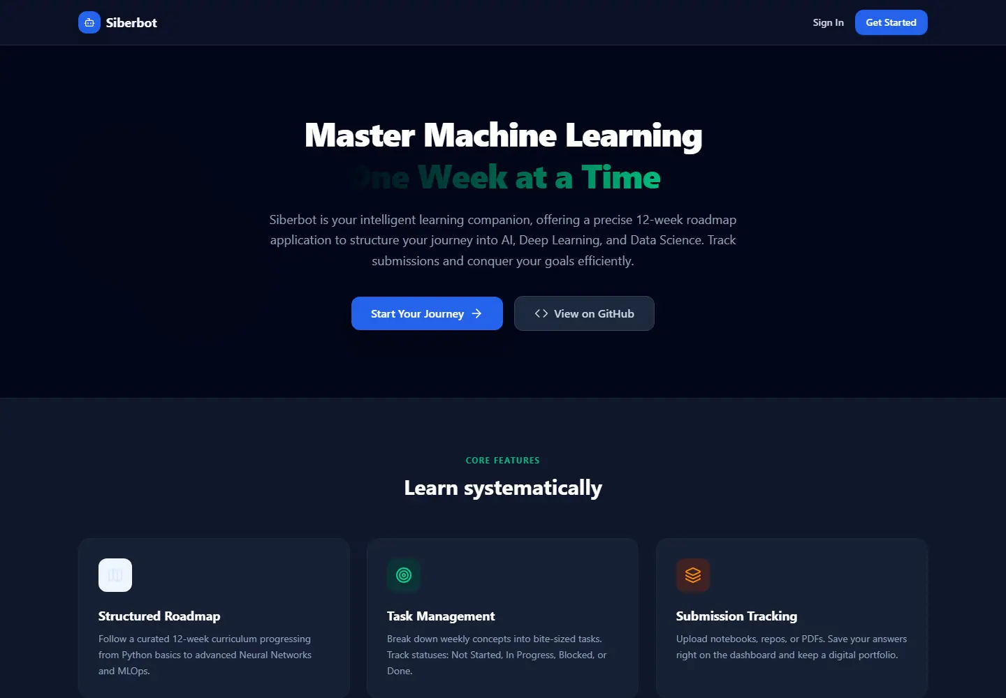 Machine Learning Tracker landing page preview
